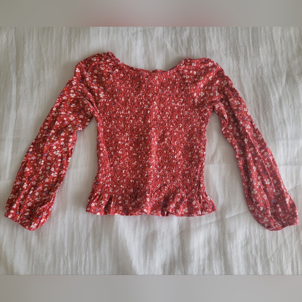 Old Navy Red Floral Long Sleeve Tee